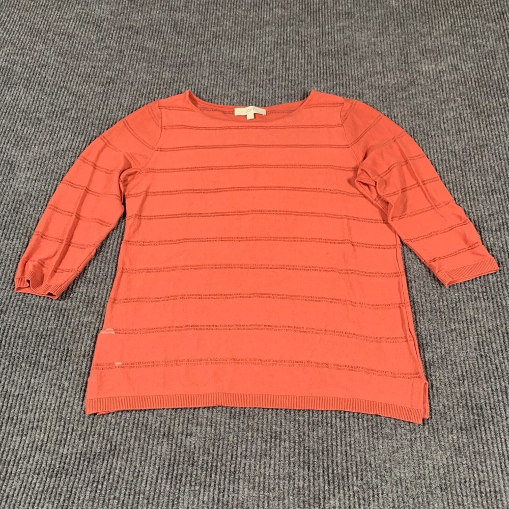 LOFT Coral Lightweight Striped Knit Sweater